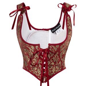 7700 Corset Tops Vintage Jacquard Renaissance Underbust Corset Red Gold